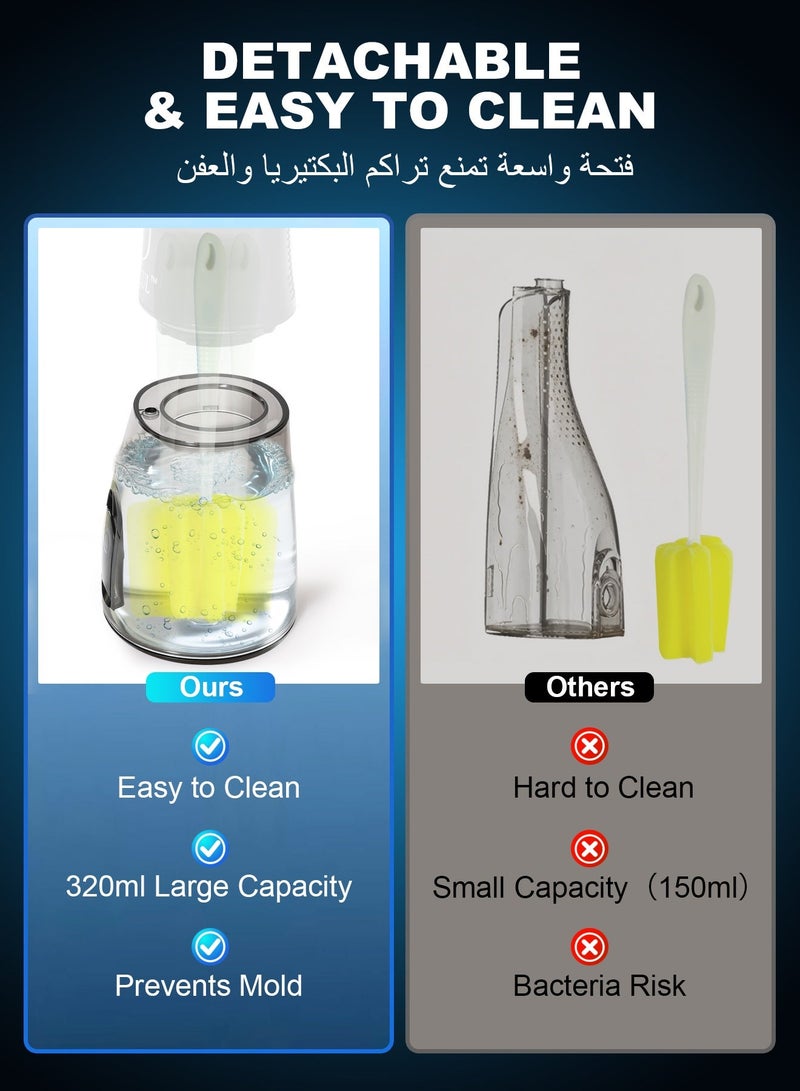 فوريول جهاز خيط مائي لاسلكي للأسنان من FUREUL - خزان مطور ٣٢٠ مل، ٥ أوضاع (مع DIY)، ٦ رؤوس (طقم عائلي)، مقاوم للماء IPX7، شحن USB-C - محمول للسفر - أسود - Image 5